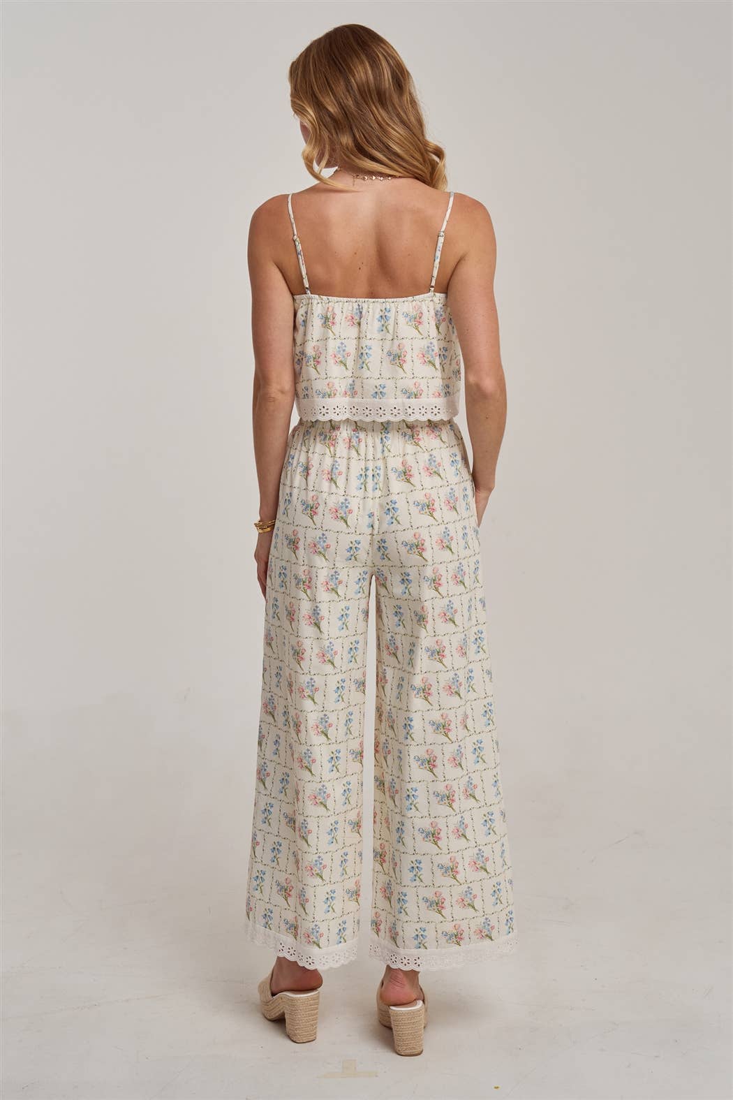 FLORAL CROPPED CAMI TOP AND WIDE LEG PANTS SUMMER SET