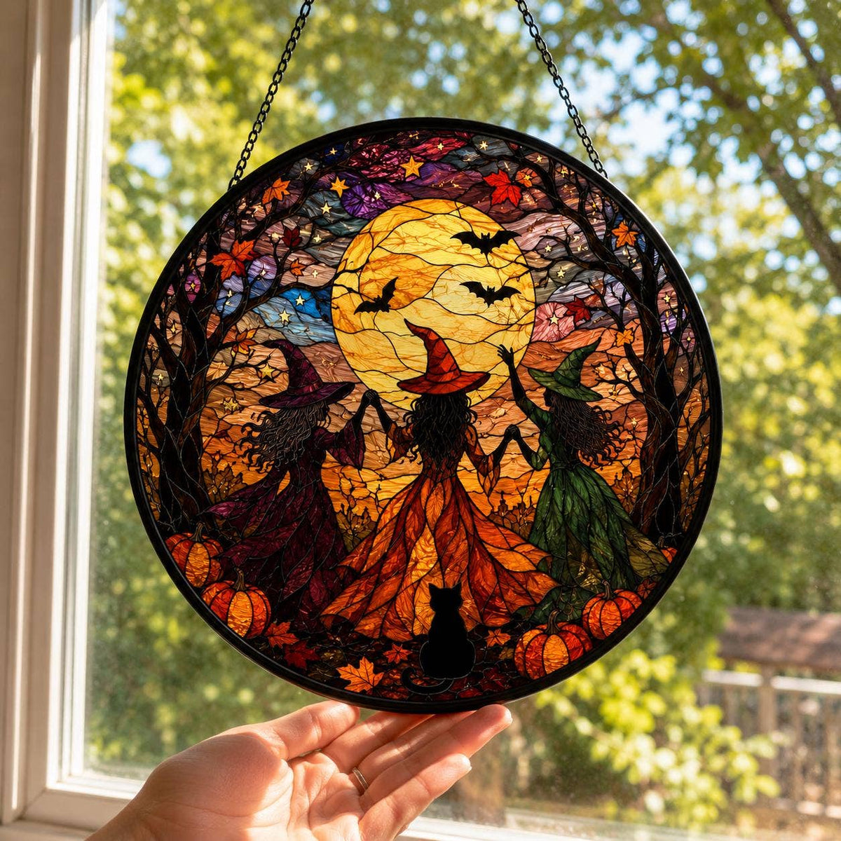 Halloween Witch Suncatcher, Stained Glass Style Window