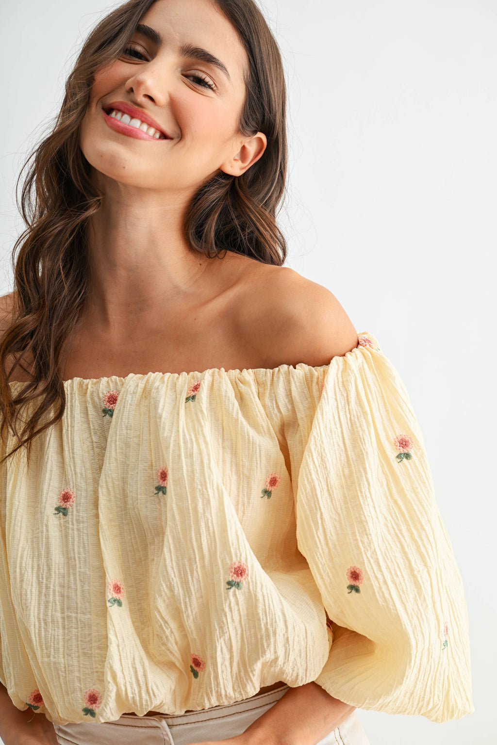 Off-Shoulder Floral Embroidered Blouse