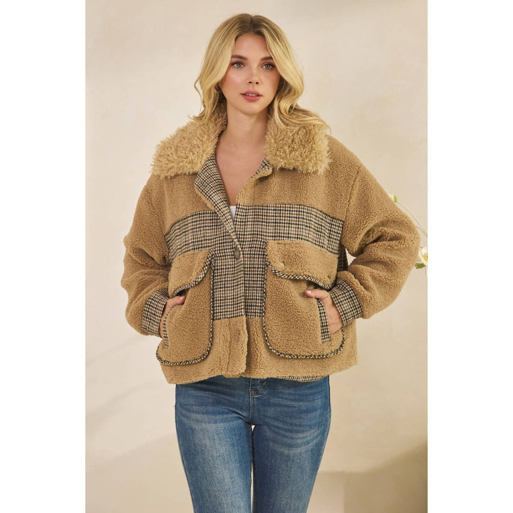 Teddy Jacket with Houndstooth inset