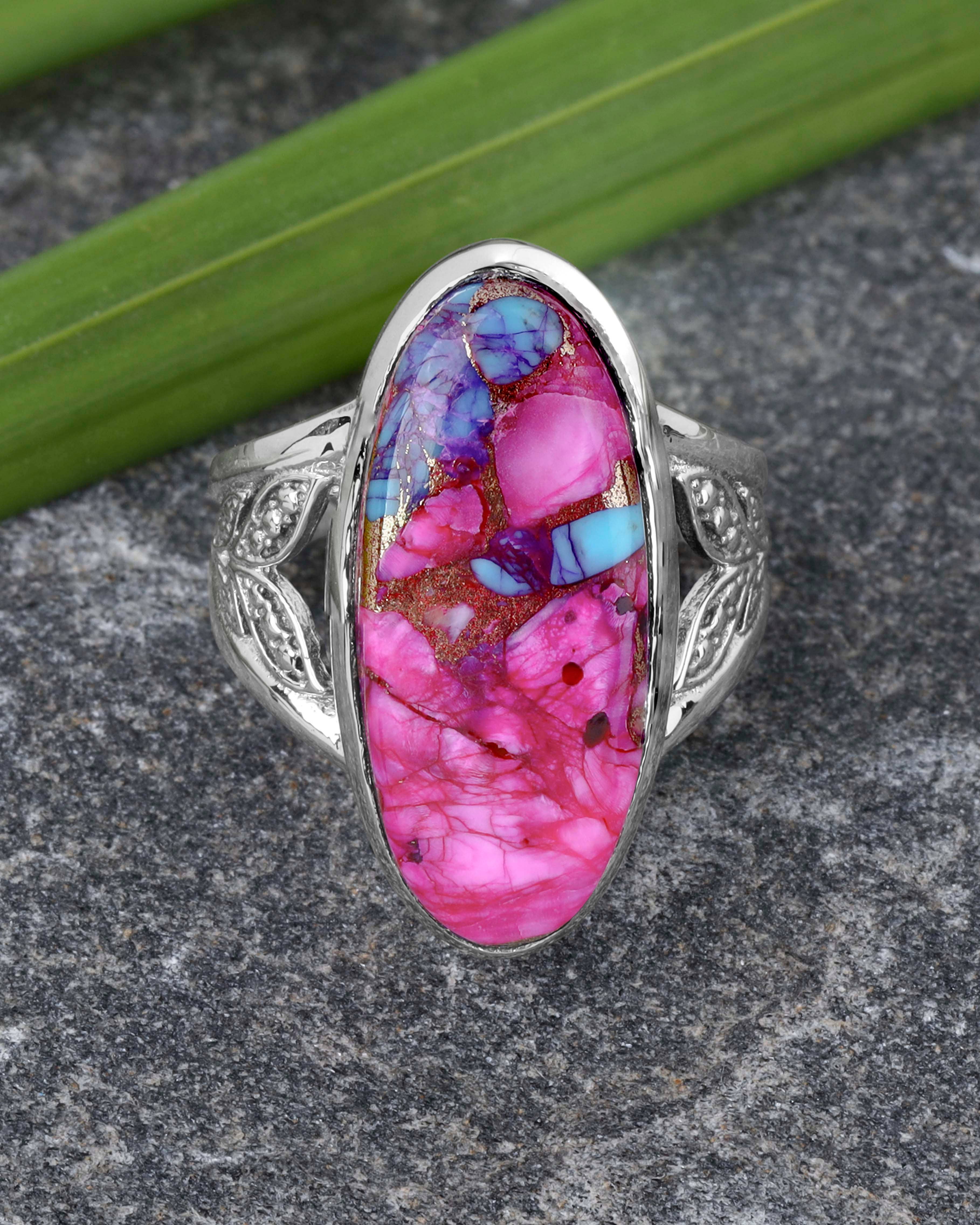 925 Silver Aurora Grove Pink Mohave Turquoise Ring