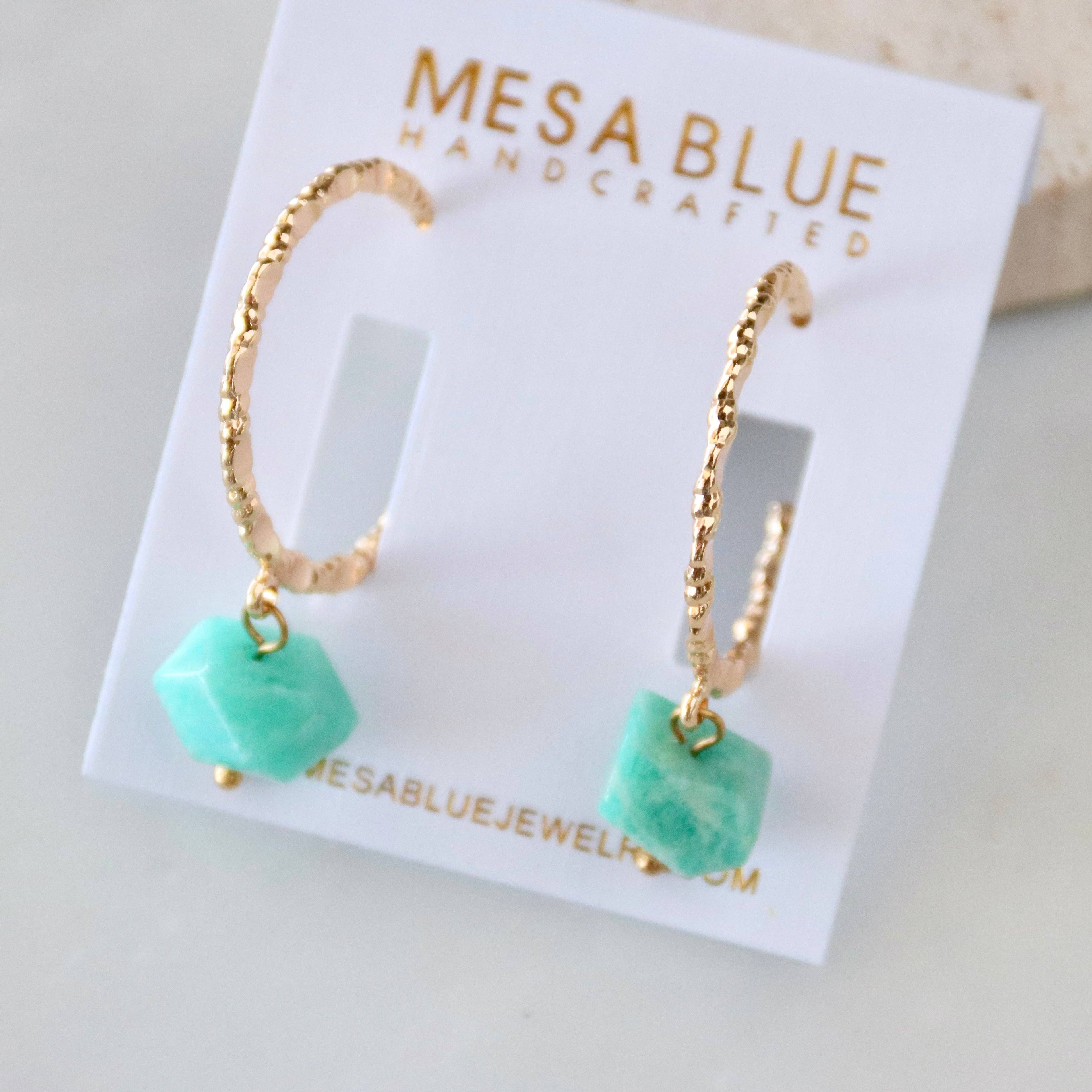 African Turquoise Textured Hoop Earrings