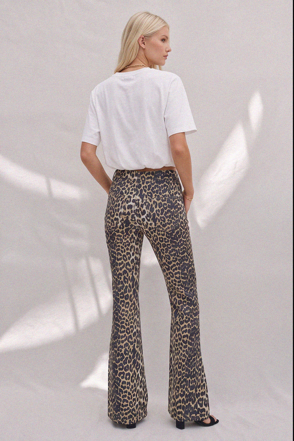 LEOPARD PRINT STRETCH DENIM FLARED JEANS W2021PIB