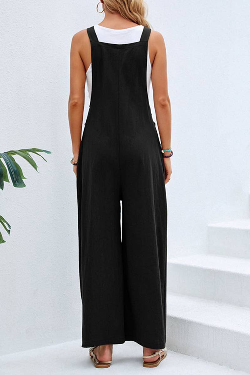 Mid-waist retro solid color loose casual fashion suspenders