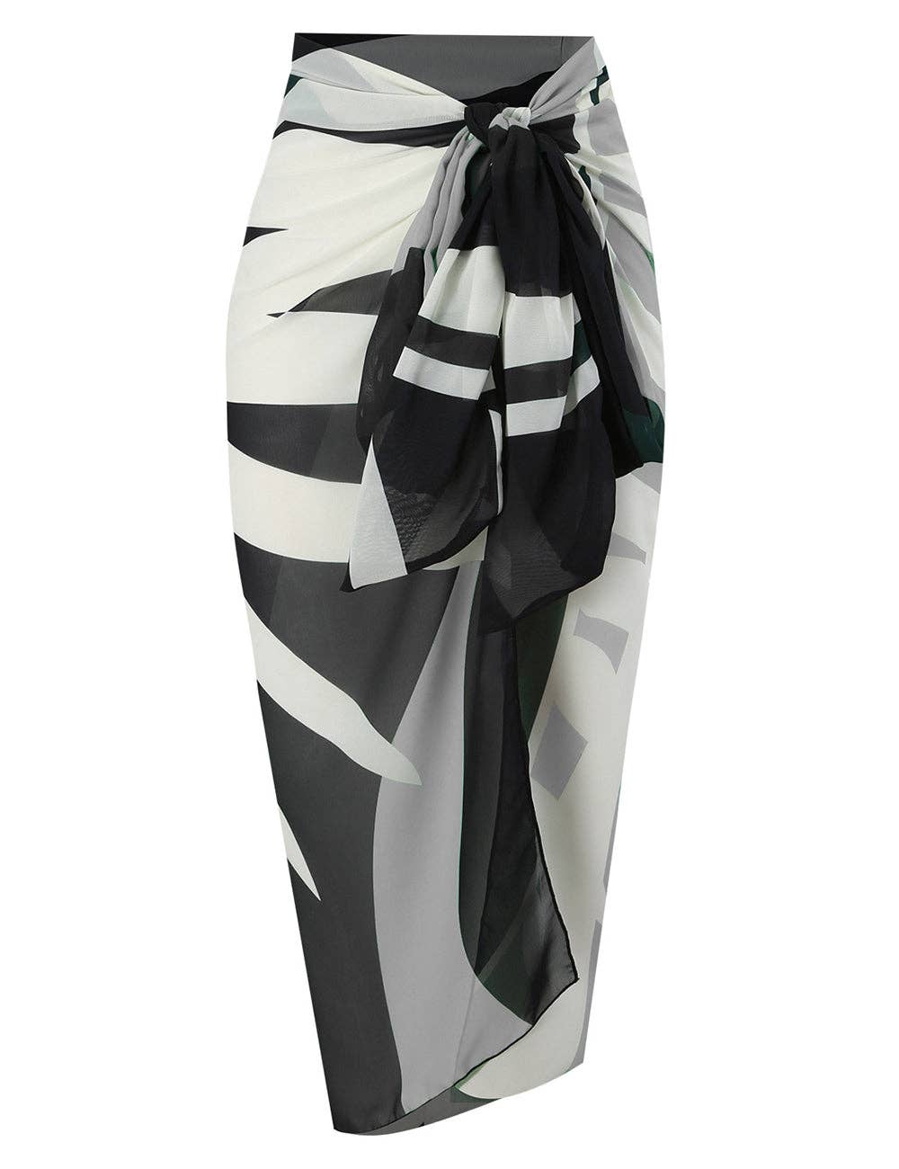 Ladies Tropical Leaf Print Chiffon Wrap Sarong Swim Cover Up