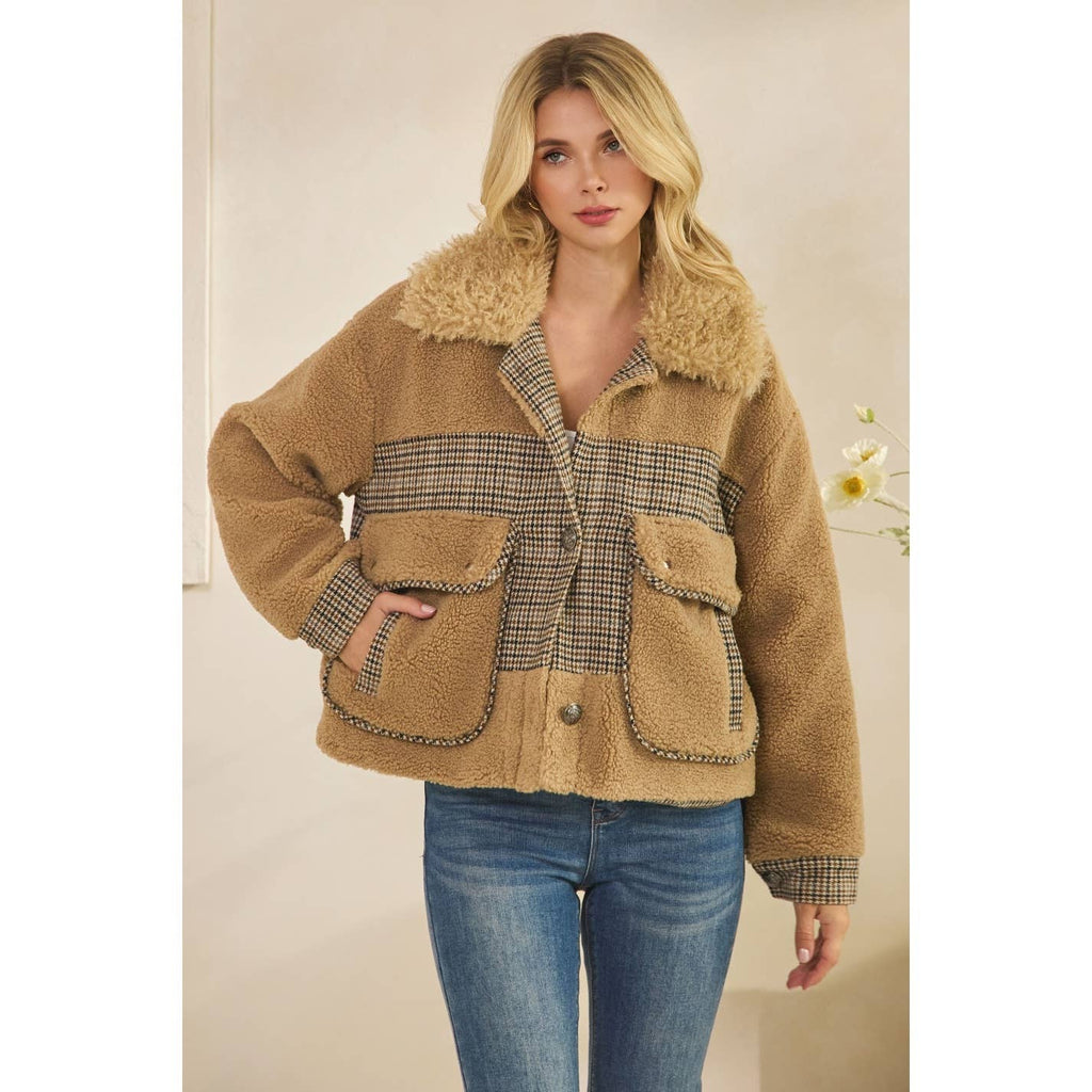 Teddy Jacket with Houndstooth inset