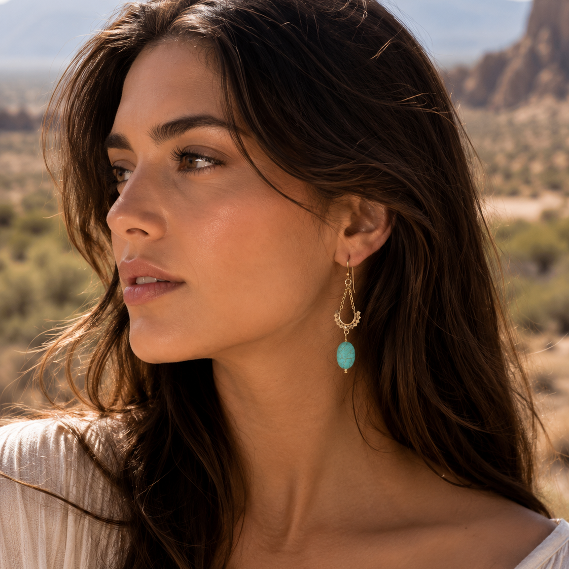 Blue Turquoise Golden Hammock Drop Earrings
