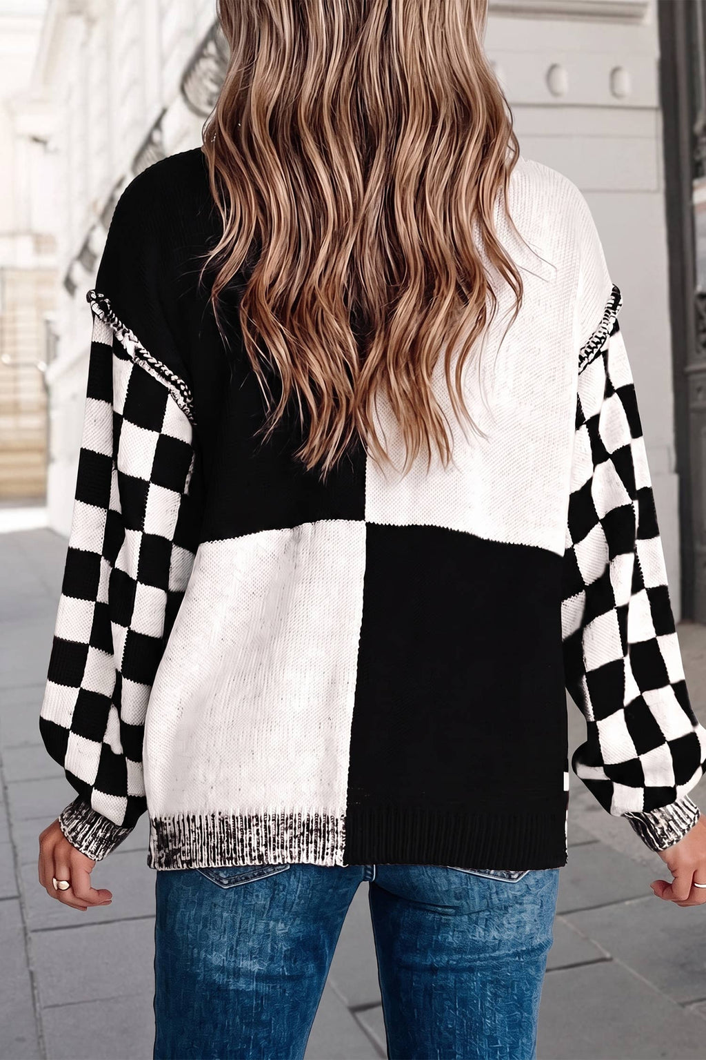 Checkered Open Front Drop Shoulder Cardigan | S-XL