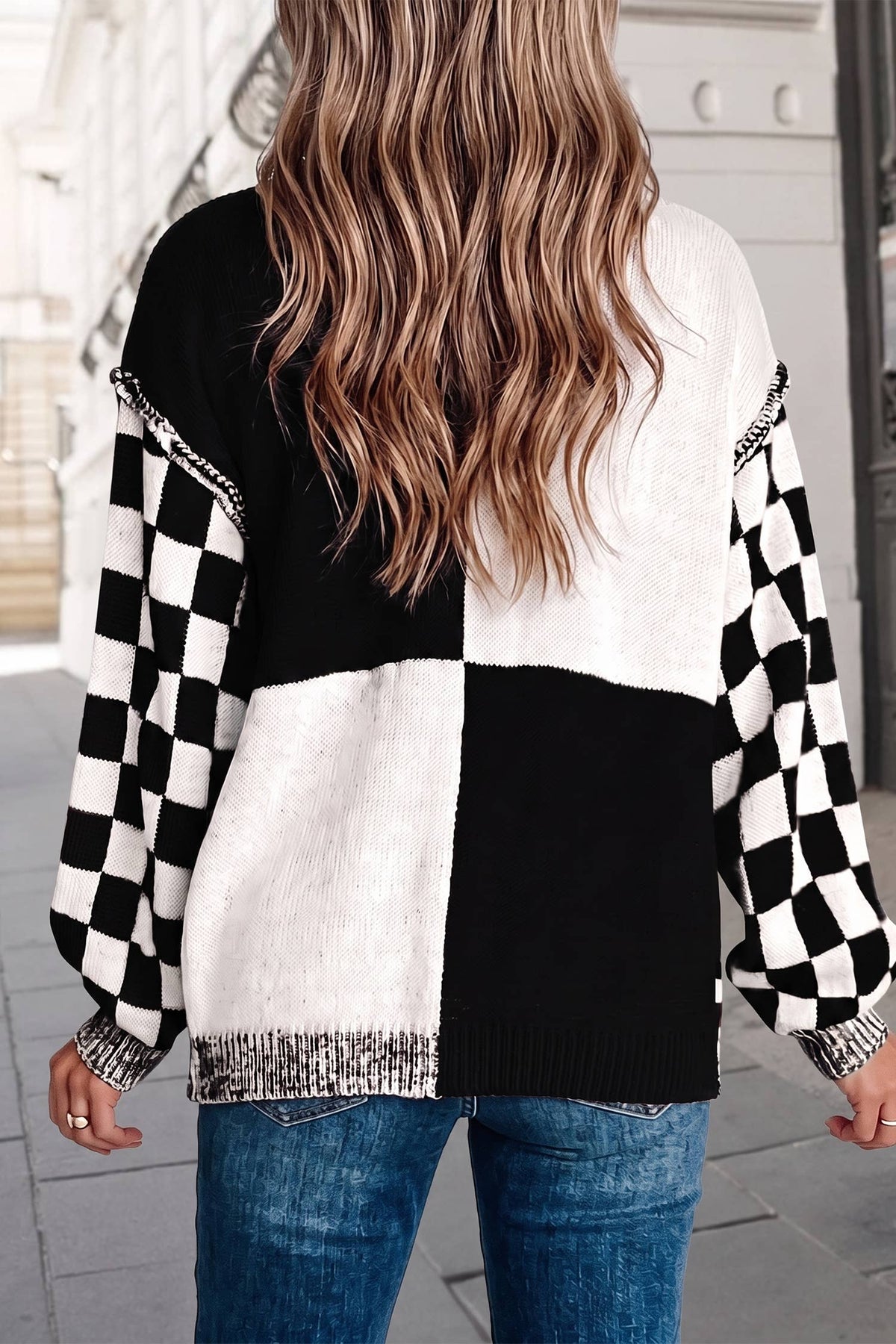 Checkered Open Front Drop Shoulder Cardigan | S-XL