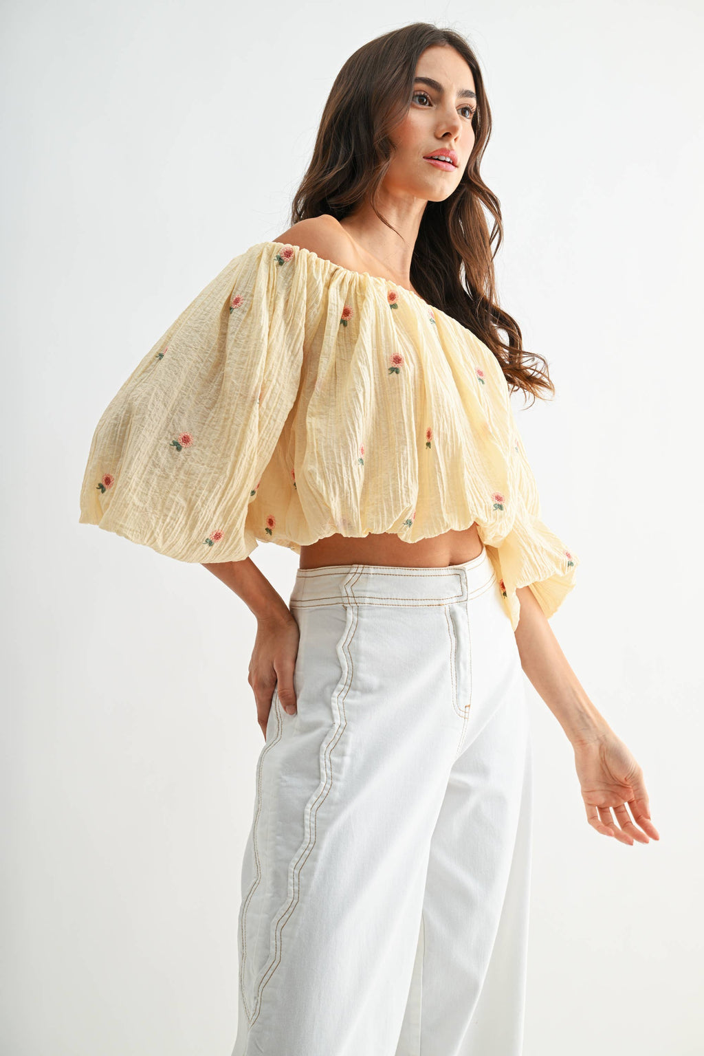 Off-Shoulder Floral Embroidered Blouse