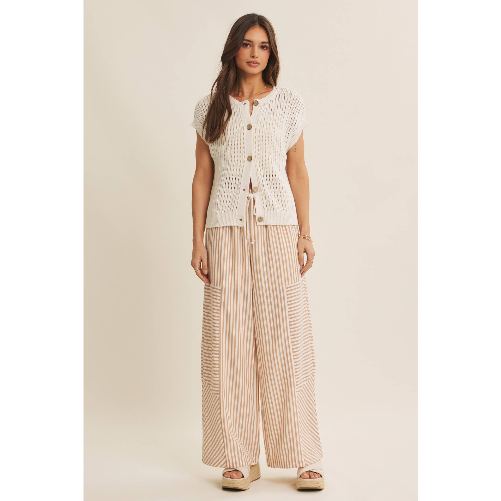 BREEZY NATURAL COTTON OPEN KNIT BUTTON-DOWN SWEATER VEST