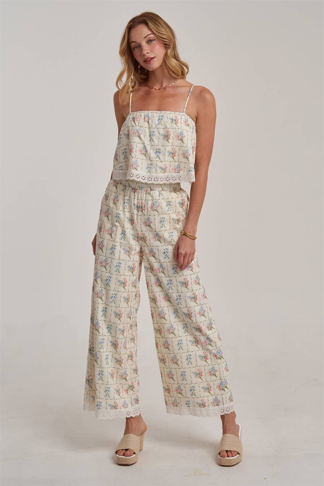 FLORAL CROPPED CAMI TOP AND WIDE LEG PANTS SUMMER SET