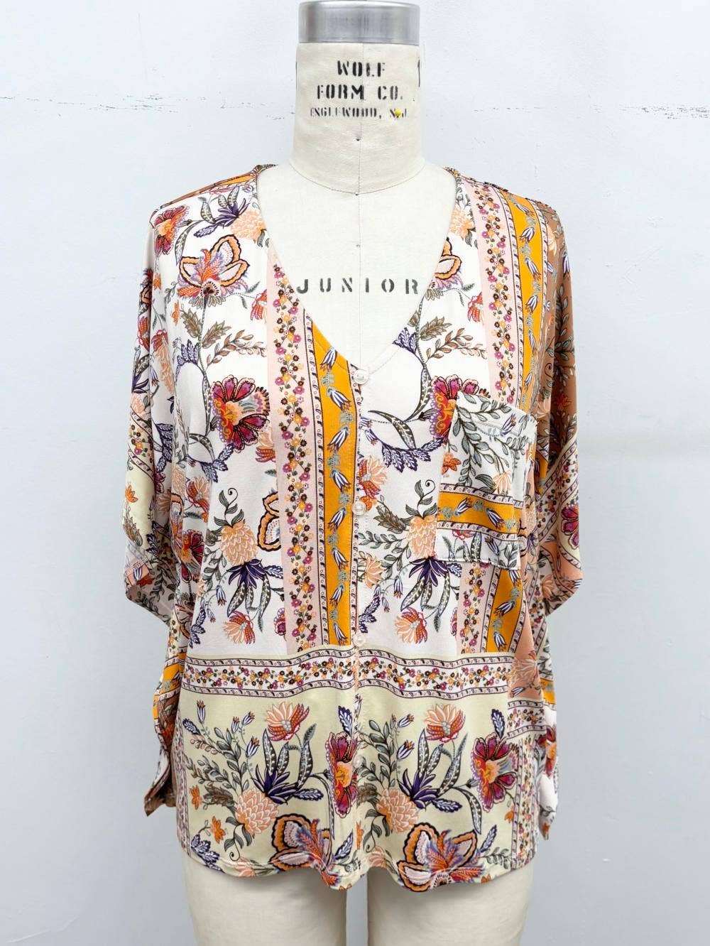 Boho Floral Border Print Blouse