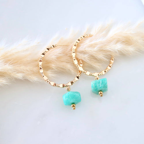 African Turquoise Textured Hoop Earrings