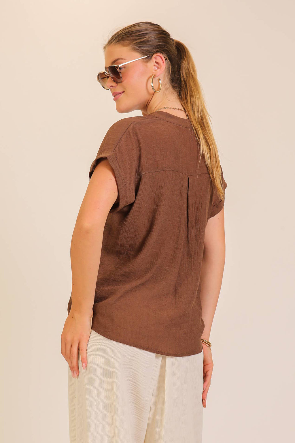 Textured Gauze Button-Front Blouse