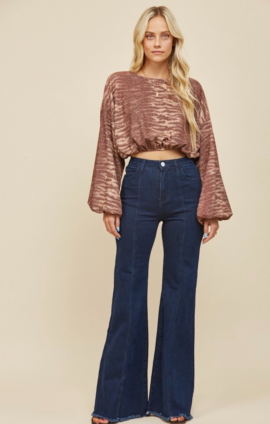 Printed Cropped Knit Top