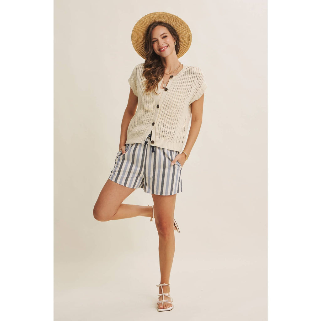BREEZY NATURAL COTTON OPEN KNIT BUTTON-DOWN SWEATER VEST