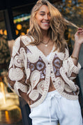 Oversized Paisley Crochet Knit Cardigan