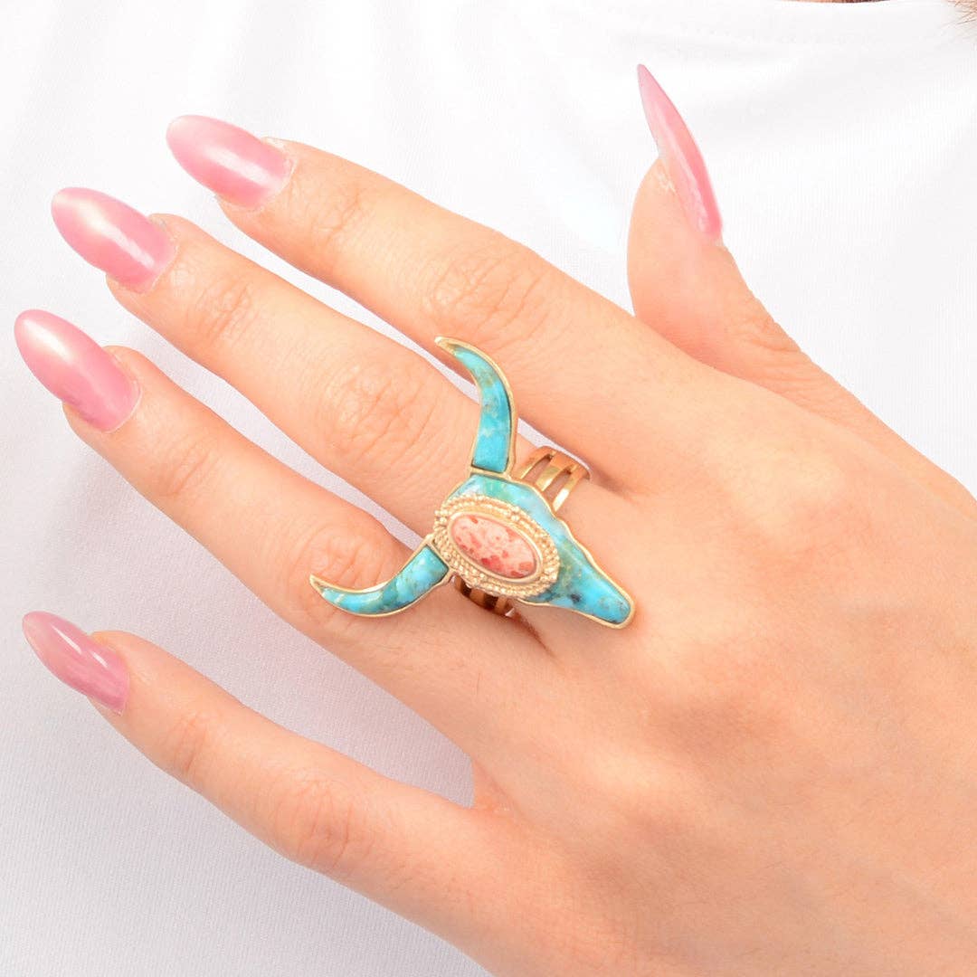 Longhorn Blue Turquoise Golden Ring
