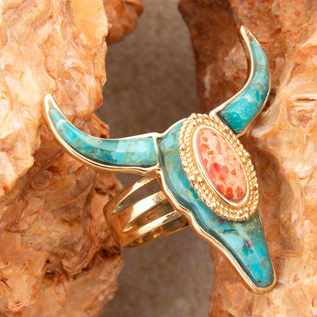 Longhorn Blue Turquoise Golden Ring