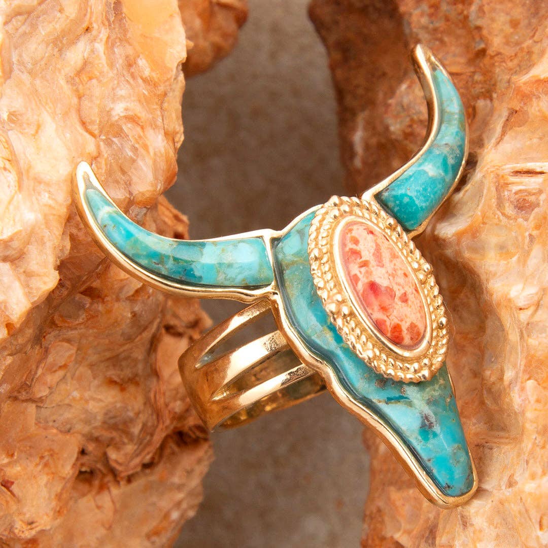 Longhorn Blue Turquoise Golden Ring