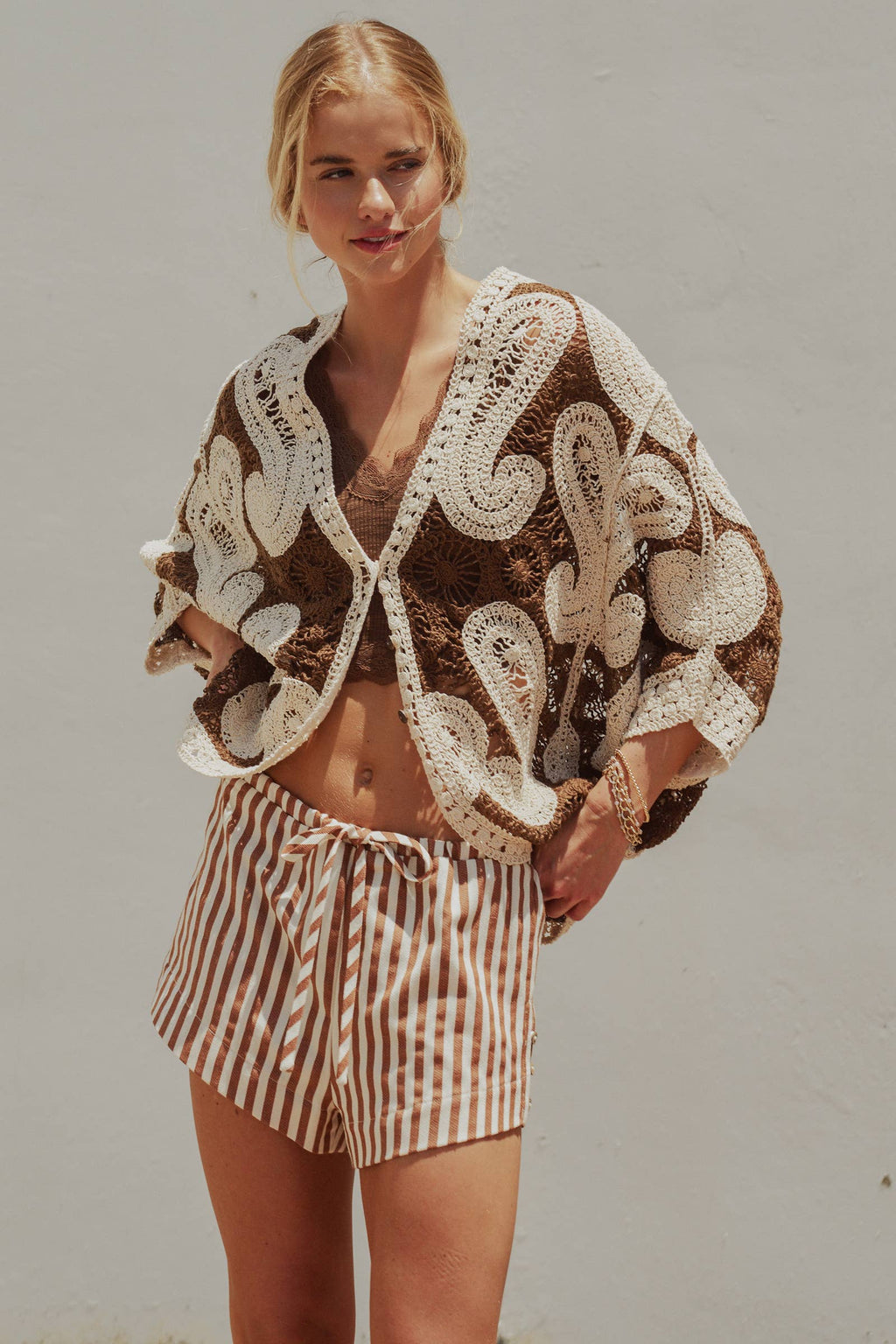 Oversized Paisley Crochet Knit Cardigan
