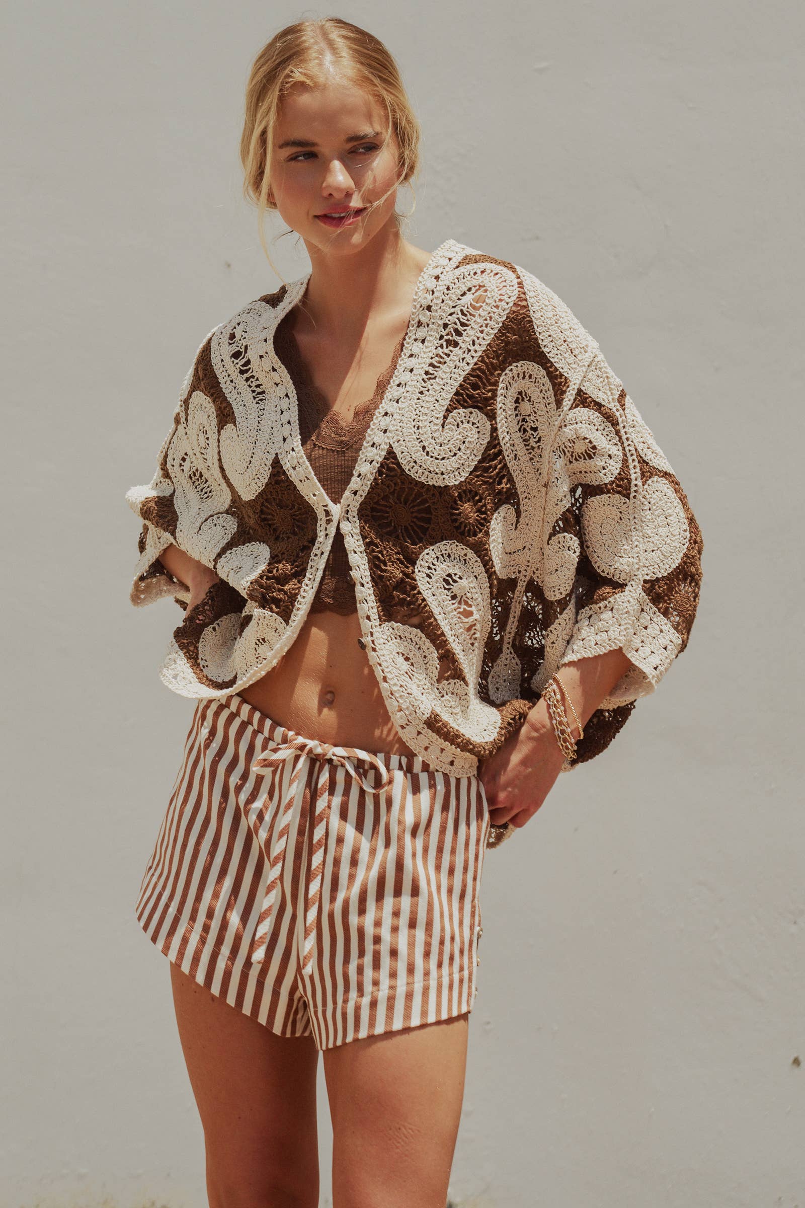 Oversized Paisley Crochet Knit Cardigan
