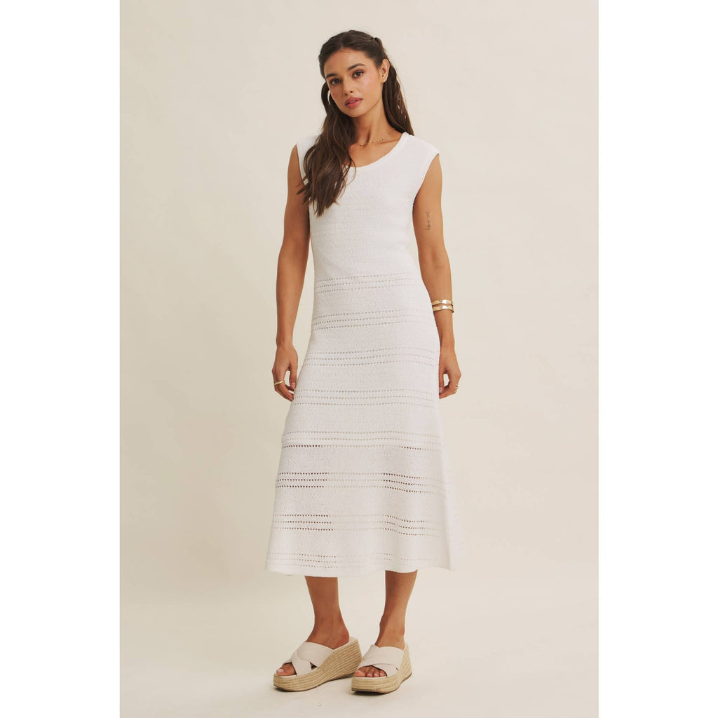 MINIMAL MUSE DROP SHOULDER FITTED TEXTURED KNIT MIDI DRESS
