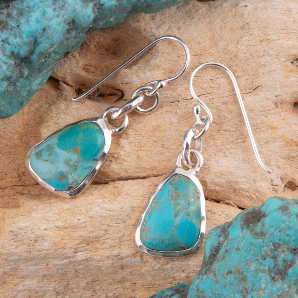 Blue Turquoise and Silver Drop Earrings
