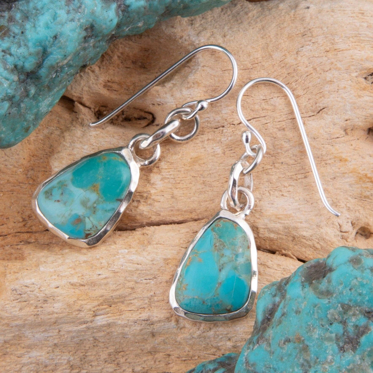 Blue Turquoise and Silver Drop Earrings
