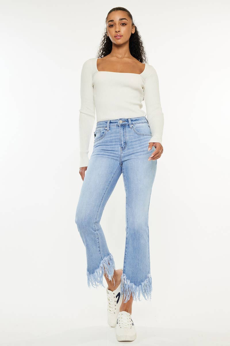 HIGH RISE CROP BOOTCUT DENIM PANTS-KC9354M: MEDIUM, 0/23