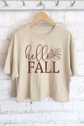 HELLO FALL GRAPHIC LONG CROP TOP - Thanksgiving