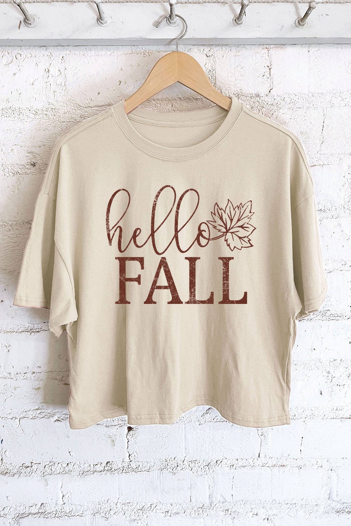 HELLO FALL GRAPHIC LONG CROP TOP - Thanksgiving