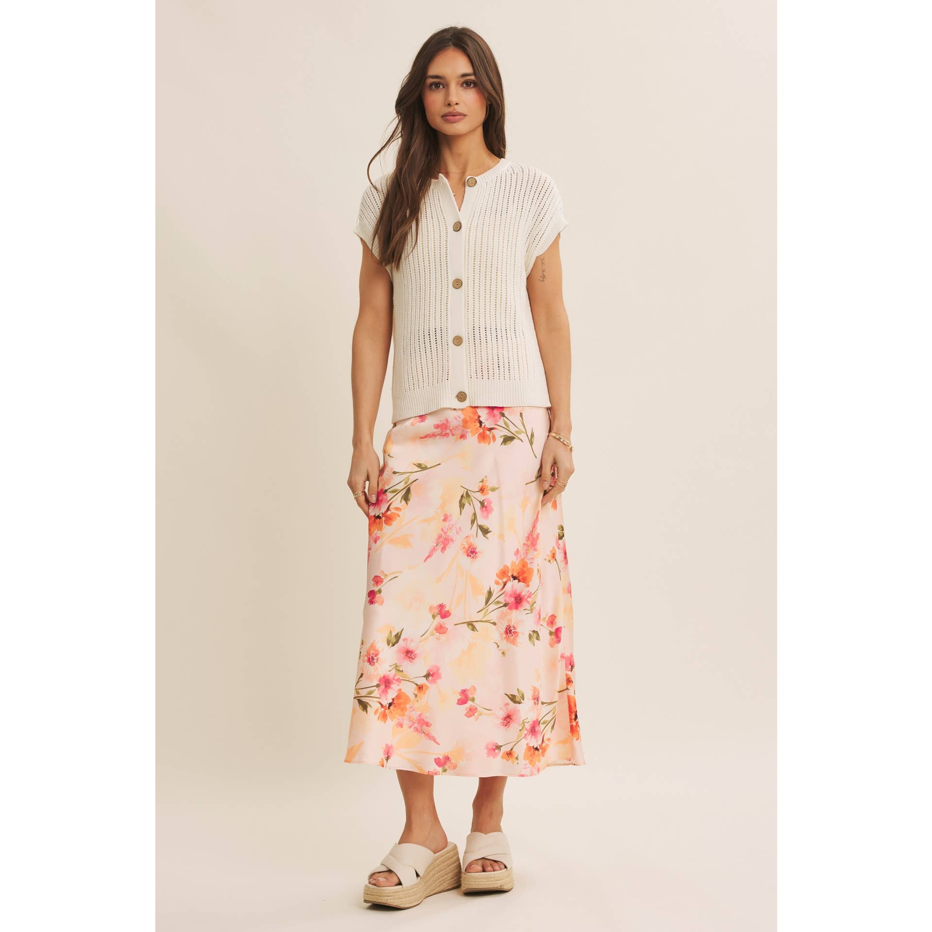 BREEZY NATURAL COTTON OPEN KNIT BUTTON-DOWN SWEATER VEST