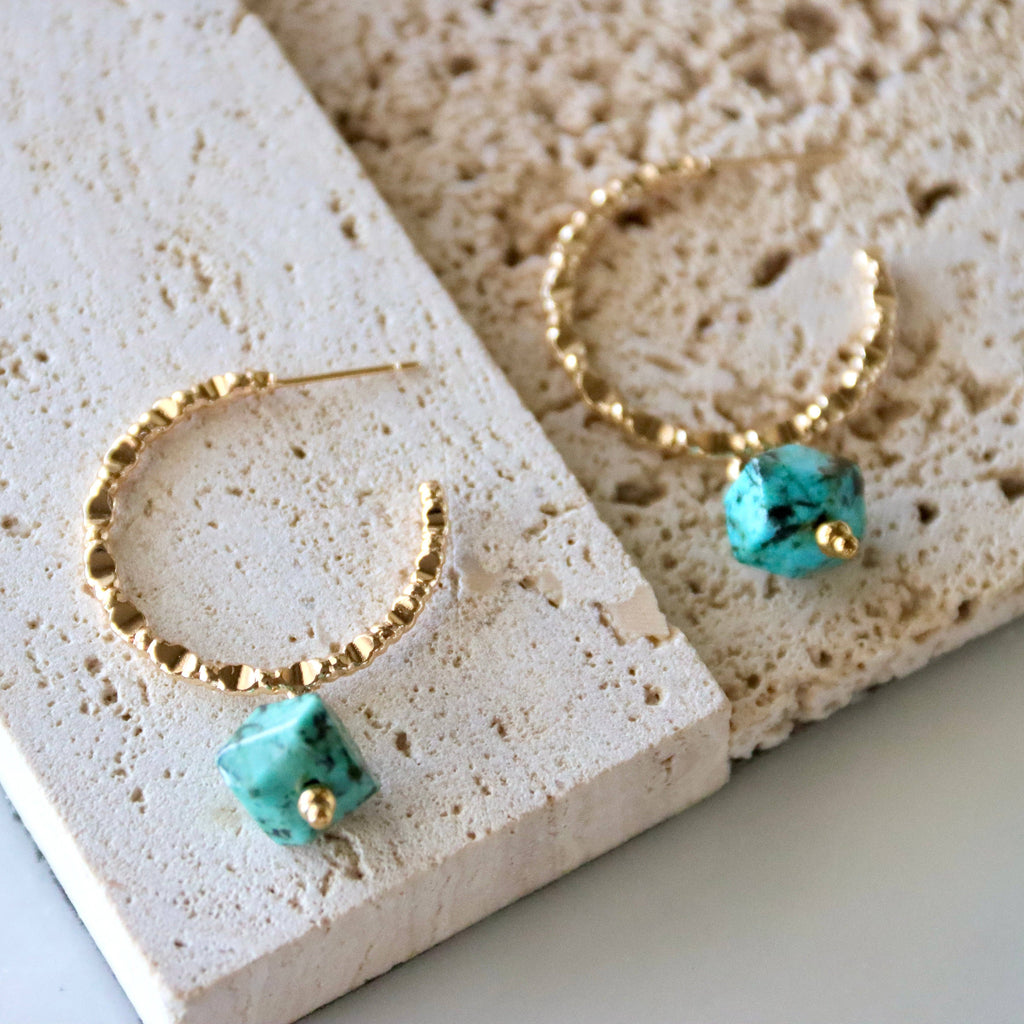 African Turquoise Textured Hoop Earrings