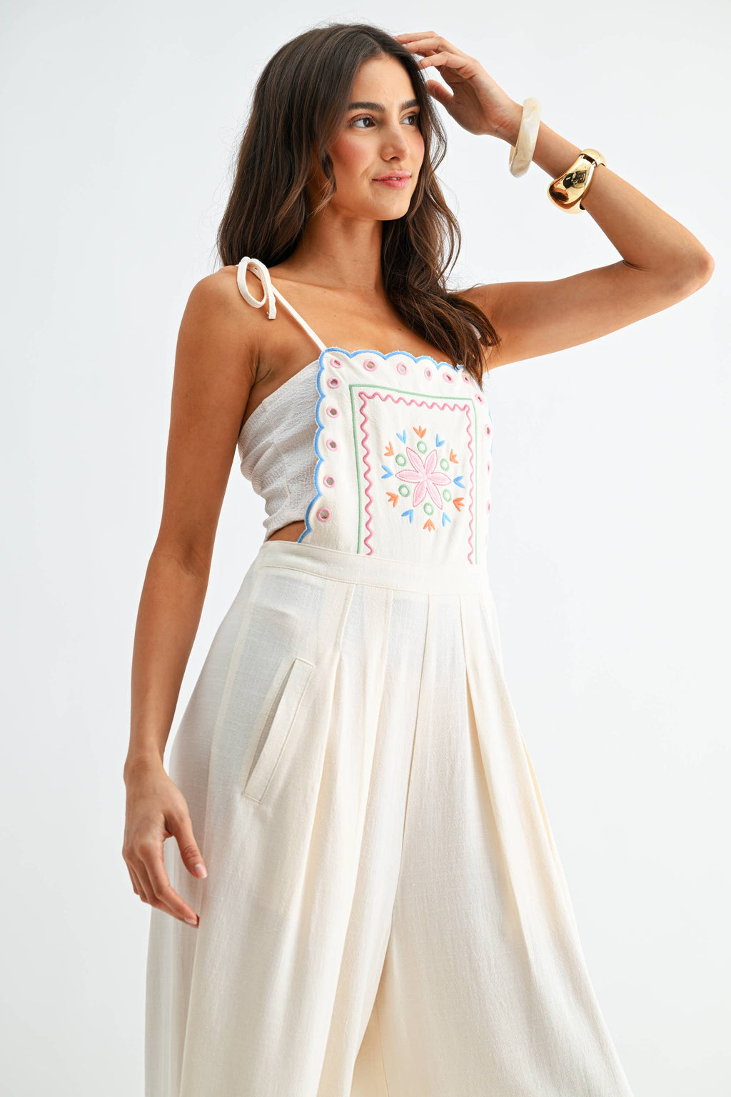 Embroidered Wide-Leg Jumpsuit