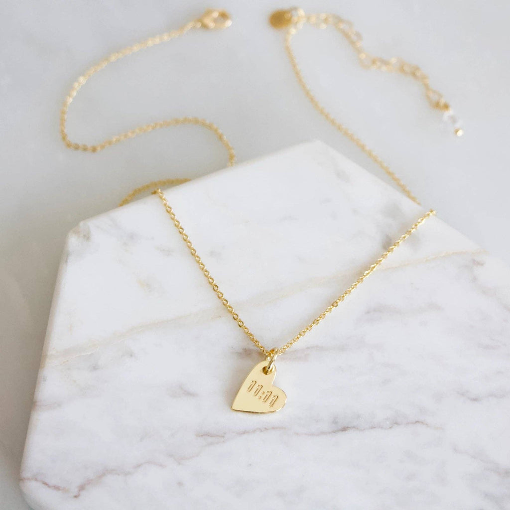 11:11 Stamped Heart Necklace - Angel Number