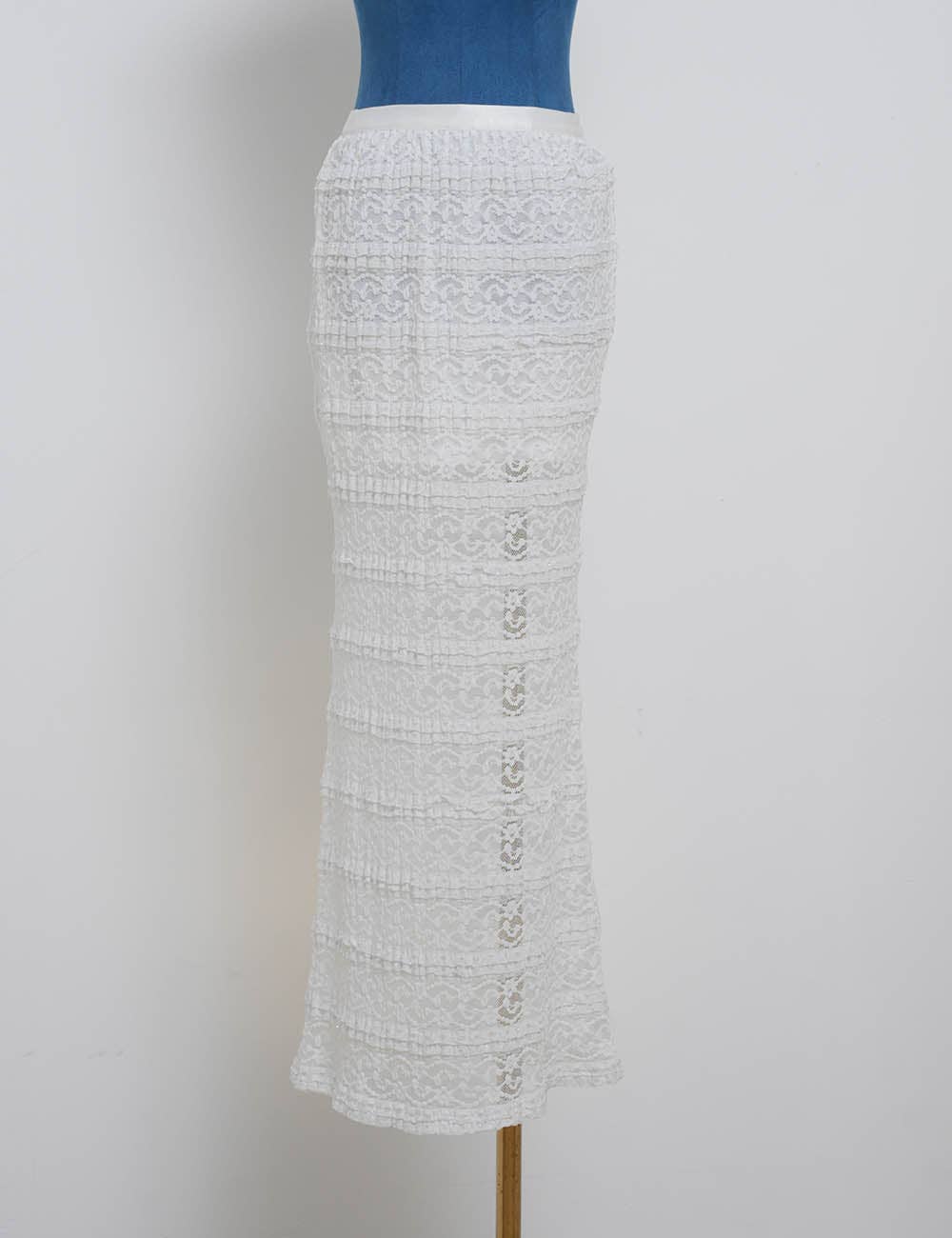Ladies Tiered Ruffle Metallic Thread Trim Sheer Lace Maxi Skirt