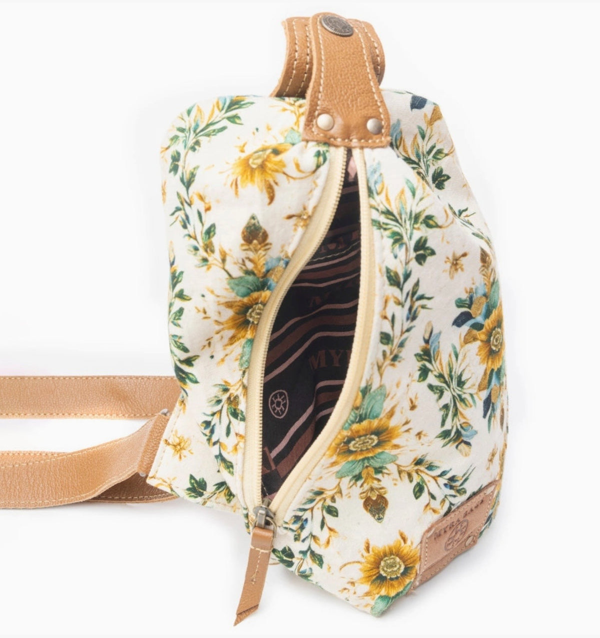 Oasis Blooms Fanny Pack Bag in Brown & White