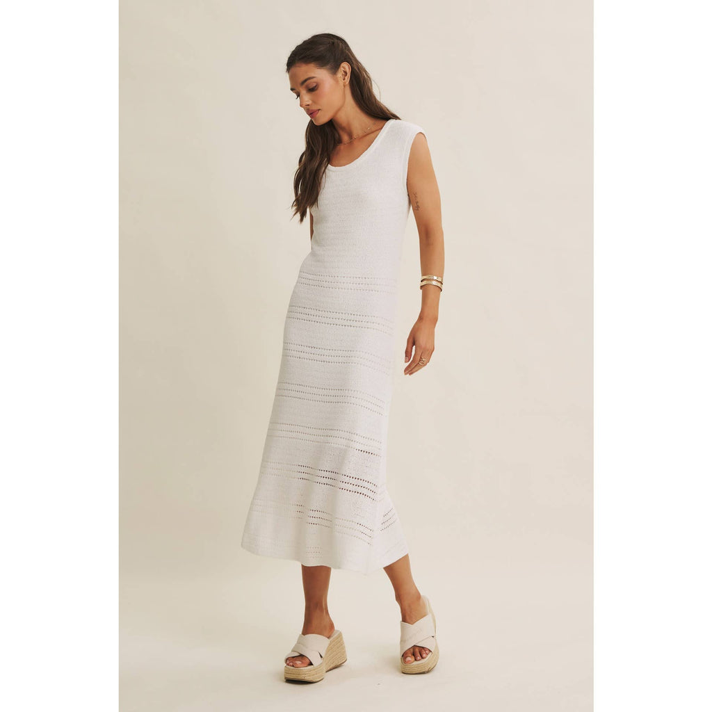 MINIMAL MUSE DROP SHOULDER FITTED TEXTURED KNIT MIDI DRESS