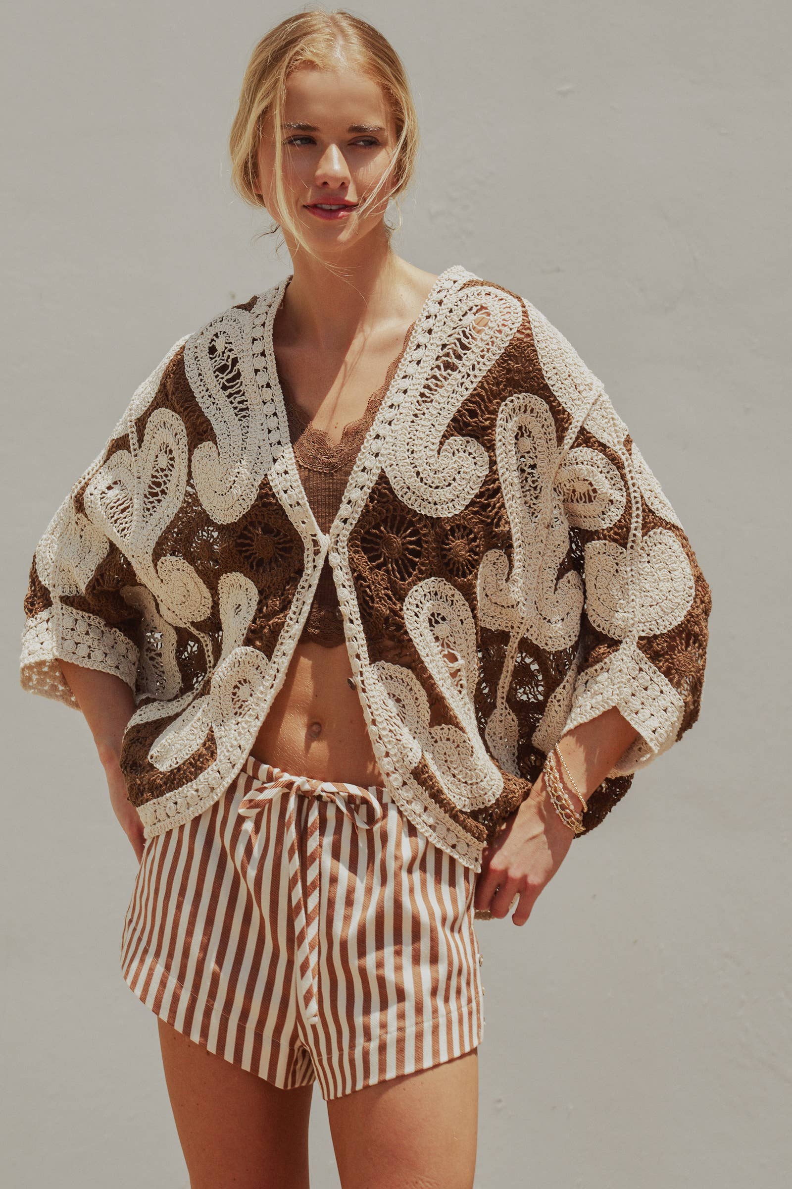 Oversized Paisley Crochet Knit Cardigan