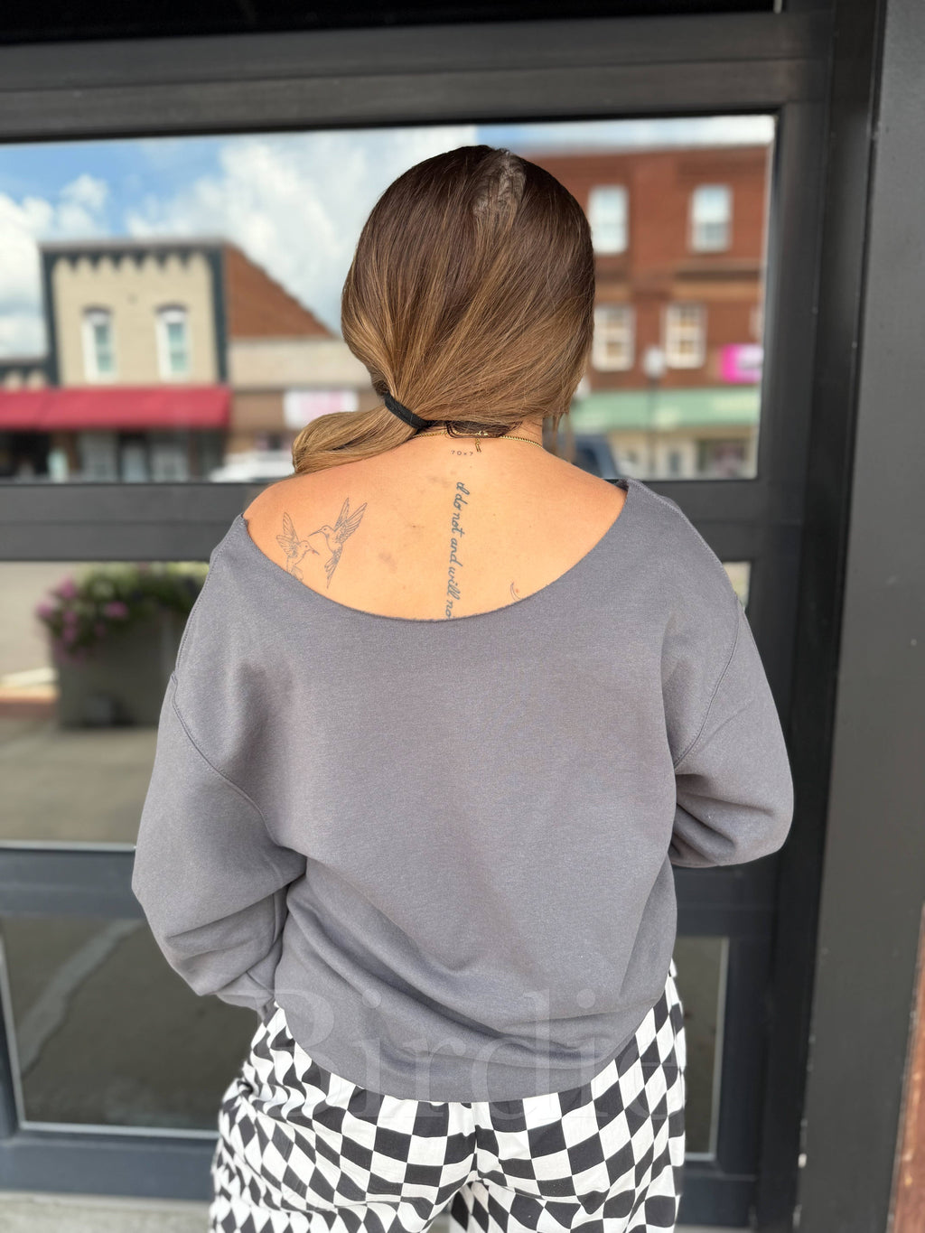 Bad Girls Have More Fun Off Shoulder Charcoal Graphic Crew