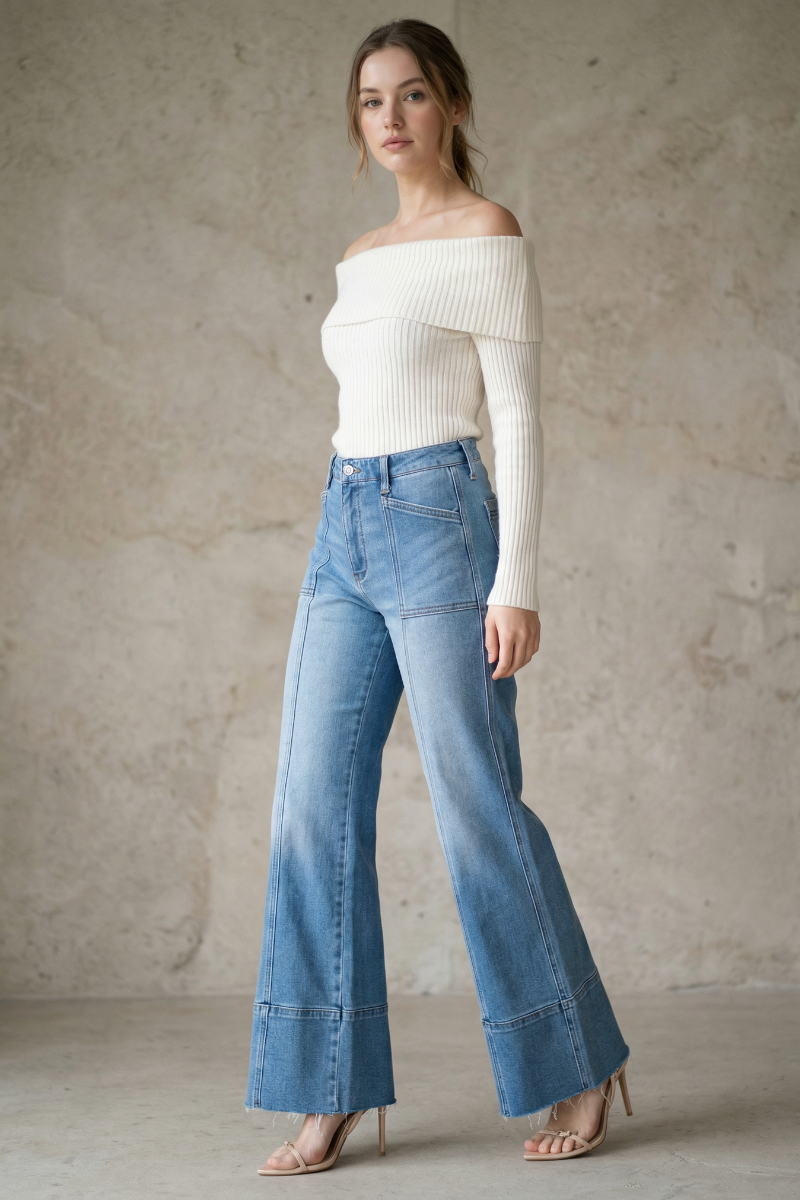 ECO FRIENDLY FABRIC HIGH RISE TUMMY CONTROL PALAZZO JEANS