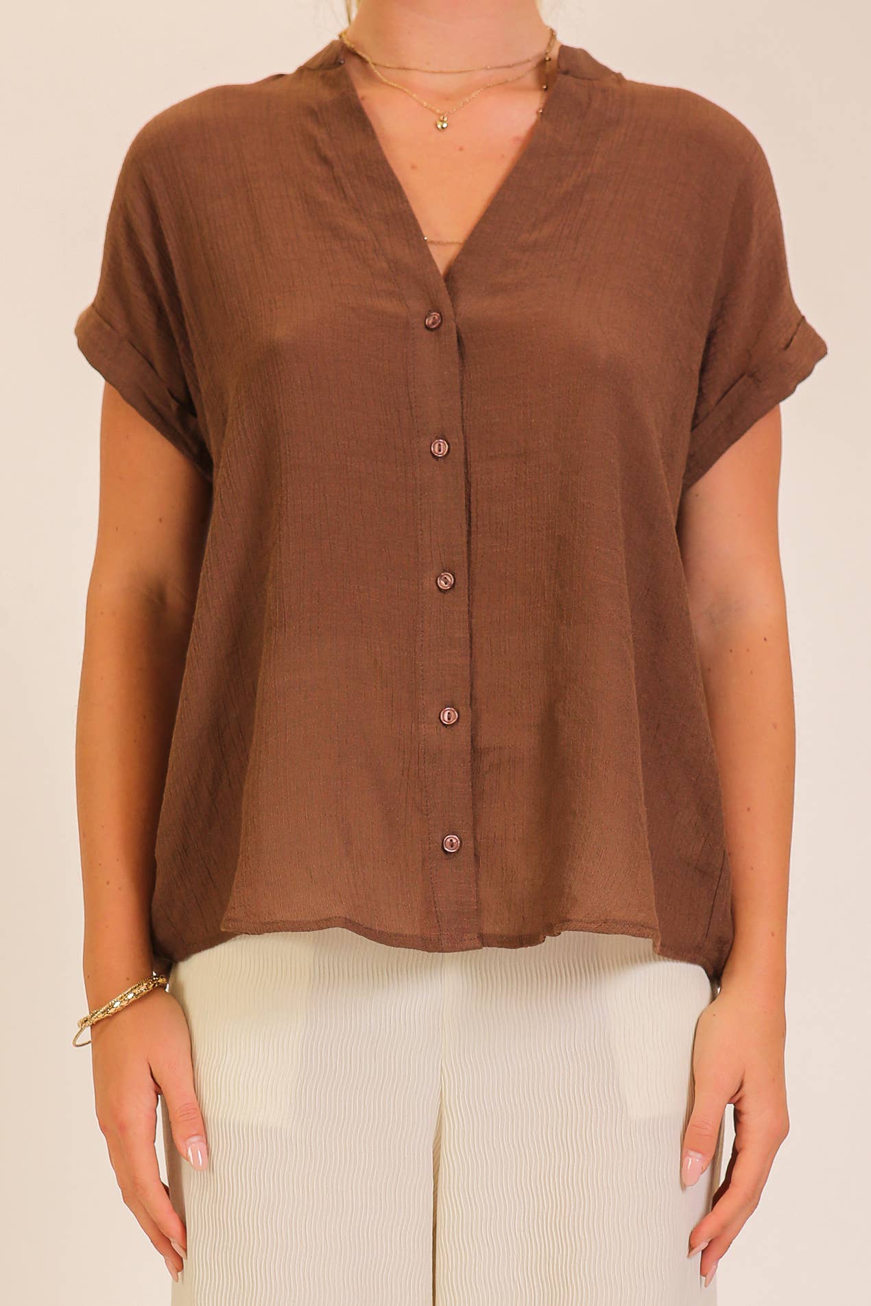 Textured Gauze Button-Front Blouse