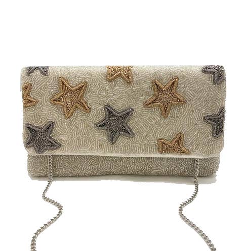 SILVER STARS BEADED CLUTCH