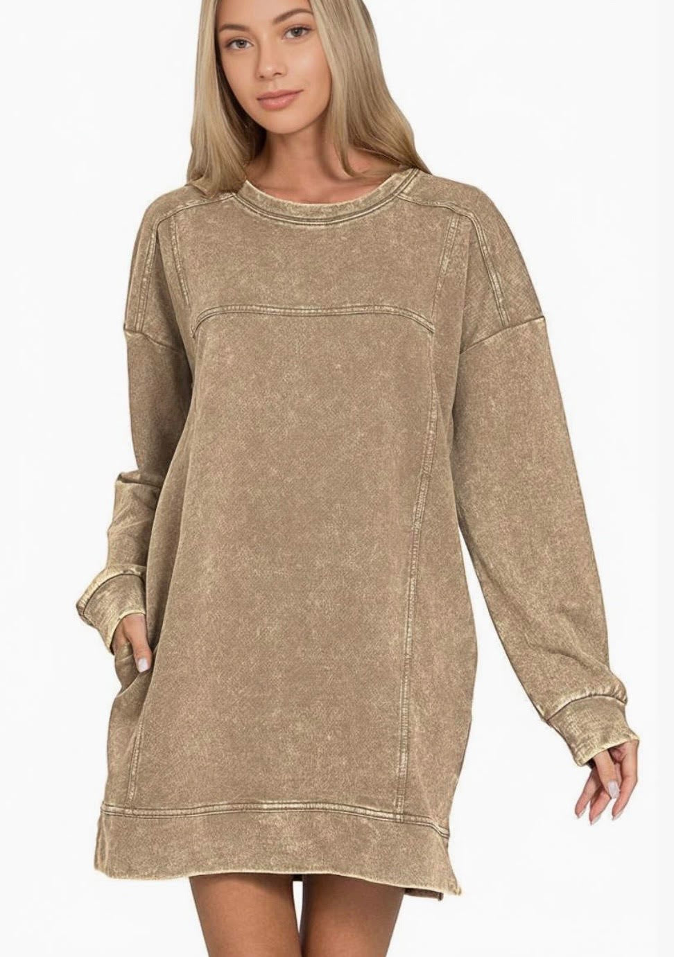 French Terry Acid Washed Dress with Pockets