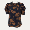 Cute Print Rounded Neck Keyhole Puff Short Sleeve Top