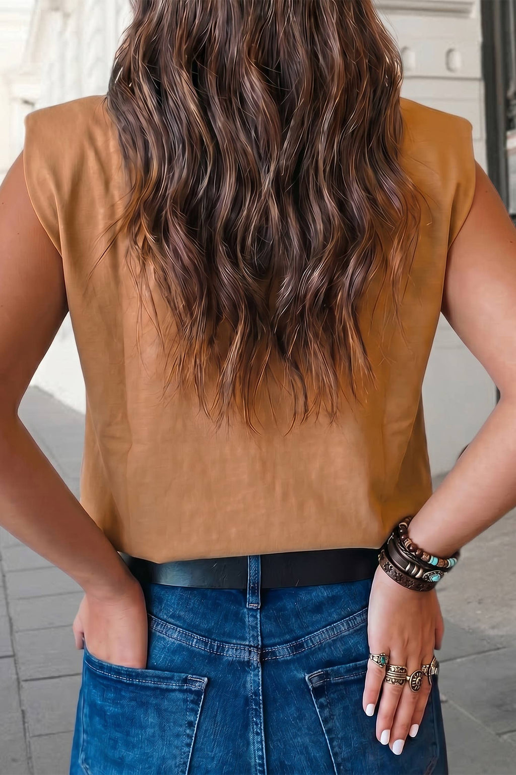 Western Floral Print Sleeveless Round Neck Top