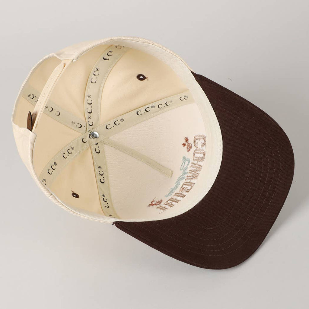 Baseball cap with beige front and brown back on a light gray background
