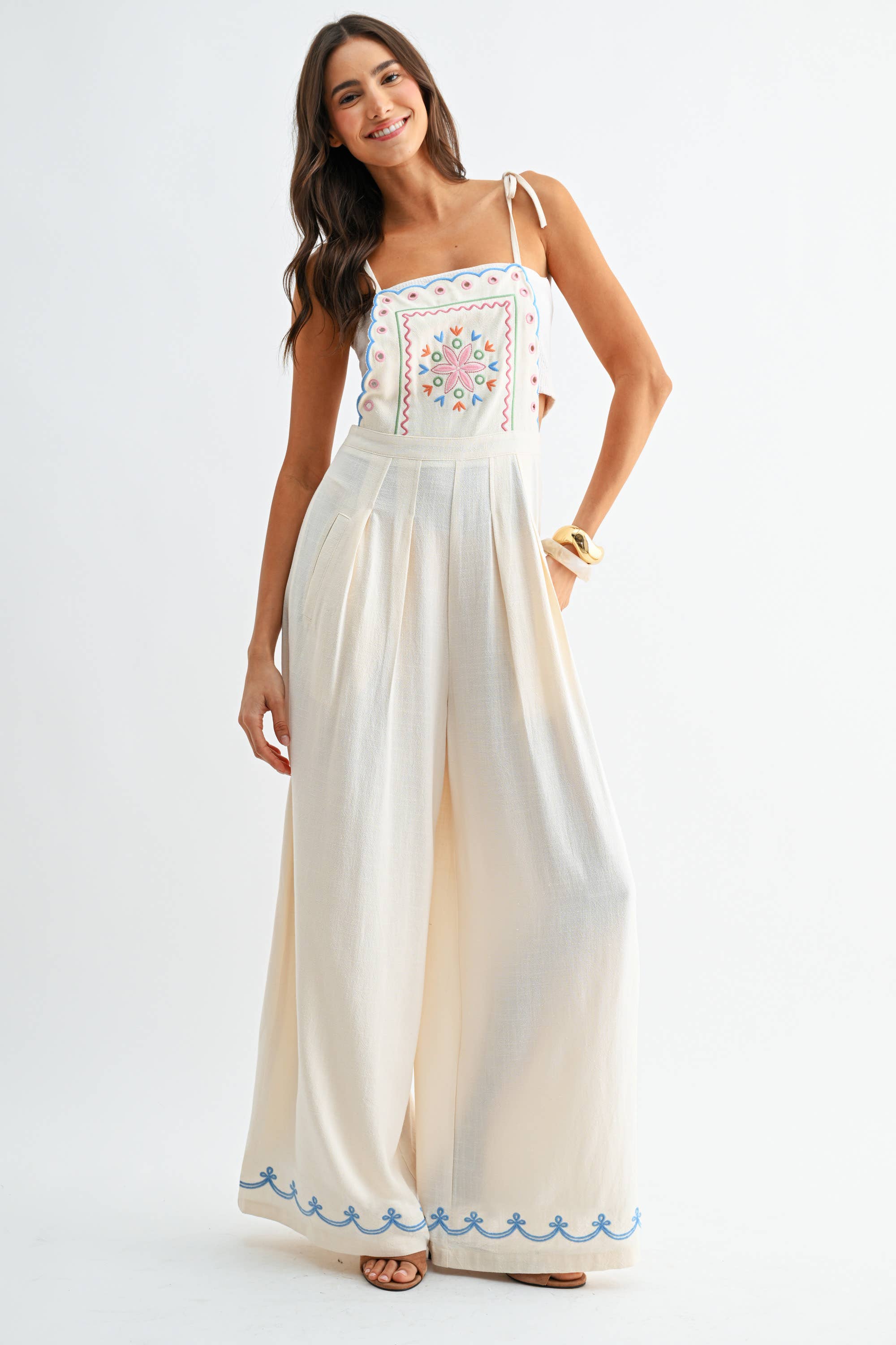 Embroidered Wide-Leg Jumpsuit